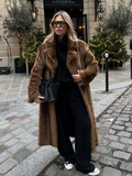 Tineit 2024 Brown Chic Women's Fluffy Faux Fur Long Coat Fashion Thicken Warm Lapel Full Sleeve Overcoat Lady Winter Plush Streetwear