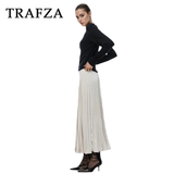 cold weather outfits Tineit 2024 Spring Summer Casual Folds Long Skirts Fashion Vintage Solid Satin Oversized High Waist Chic Elegant Lady Skirts