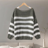 Tineit Striped Knitted Sweater Women O-neck Long Sleeve Contrast Color Loose Elegant Pullover Female 2025 Winter Casual Jumper Tops