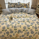 Tineit Ins Nordic Pastoral Style blue Floral Duvet Cover With Pillow Case Princess Bed Sheet Kids Girls Bedding Set King Queen Cute