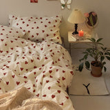 Tineit Red Heart Duvet Cover Set Ins Style No Filler Grey Bed Sheet Pillowcase Kids Adult Single Queen Size Home Decoration Bedding Kit