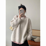 thanksgiving outfit Tineit 6 Colors Solid Warm Pullover Sweater Women Casual Loose O-neck Long Sleeve Sweaters Female Autumn Winter Chic Knitwear