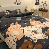 Tineit Ins Pink Cute Duck Cartoon Fruit Printed Bedding Set Soft Queen King Size Flat Bed Sheet Quilt Cover Pillowcase Kawaii