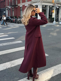 Tineit 2024 Women Chic Red Double Breasted Wool Blends Long Coat Fashion Loose Lapel Collar Full Sleeve Jacket New Elegant Lady Outwear