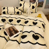 Tineit Simple Bedding Set Plaid Sold Color Single Queen Size Duvet Cover No Filling Boys Girls Flat Sheet Pillowcase Kit