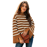 thanksgiving outfit Tineit Casual Striped Turtleneck Sweater Women Knitted Loose Long Sleeve Thin Pullover Sweaters Female Autumn Chic All-matching Outwear