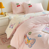 Tineit Ins Style Embroidered Colorful Butterfly Bedding Sheet Nordic Duvet Cover Set Home Luxury No Filling Bedding Set Soft Bedspread