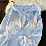 Tineit Streetwear Embroidery Star Hoodie Women Clothing Thicked Zipper Hooded Jackets Y2k Tops Casual Fashion Vintage Sweatshirts Coat