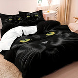 Tineit 3pcs Duvet Cover Set, Black Cat Print Bedding Set, Soft Comfortable Duvet Cover, For Bedroom, Guest Room