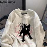 Tineit Cat Letter Print Hoodies Women Clothes O-neck Casual Fashion Thicked Y2k Tops 2025 Ropa Mujer Streetwear Sweatshirts Ropa Mujer