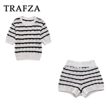 cold weather outfits Tineit 2024 Spring Summer Beach Style knitted Women Suits Fashion Striped Hollow Out Short Shirts+Elastic Waist Mini Shorts