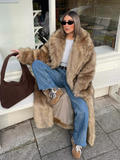 Tineit Fashion Oversized Lapel Collar Faux Fur Long Coat For Women Chic Long Sleeve Thick Warm Fluffy Jacket 2025 Lady High Streetwear