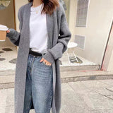 thanksgiving outfit Tineit Casual Knitted Solid Long Cardigan Women Korean Loose Long Open Sweaters Female Autumn Chic Warm Simple Daily Street Tops