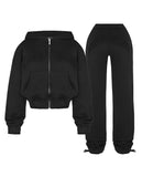 Tineit Black zip-up hoodie sweatpants Two-piece Y2K Clothing Women's hip Hop Solid color embroidered casual sweatshirt casual pants emo