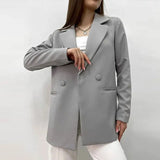 Tineit Elegant Solid Women's Suit Coat Loose Lapel Long Sleeve One Button Shoulder Pads Female Jackets 2024 Autumn Lady Commute Outwear