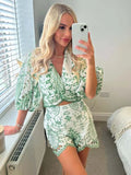 Tineit Woman 2 Pieces Shorts Sets 2024 New Fashion Embroidery Short Blouse Summer Women Suit Shorts Two Piece Set Womens Outfits