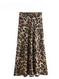 Tineit 2024 Women Fashion Leopard Print Skirt Vintage High Waist Midi Skirts Elegant Women Summer Casual Streetwear Skirt