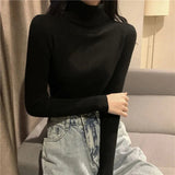 thanksgiving outfit Tineit Korean Turtleneck Sweater Women Casual Elegant Chic Slim Office Lady Long-Sleeved Knitted Warm Pullover Solid Bottom Shirt Tops