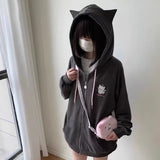 Tineit Cat Ear Hood Sweatshirts Coats Women Clothes Long Sleeve Striped Hoodies Y2k Tops 2025 Ropa Mujer Casual Fashion Japanese Hoodie