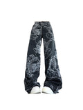 christmas outfit Tineit Women Black Gothic Dragon Print Jeans Baggy Vintage Aesthetic Cowboy Pants Harajuku Denim Trousers Y2k Trashy 2000s Clothes 2025