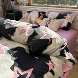 Tineit Korean Style Pink Letter Bedding Set Flat Bed Sheet Pillowcase Twin Full Queen Size Bed Linen Women Girls Duvet Cover No Filling