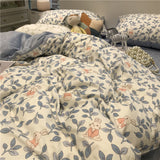 Tineit Ins Nordic Pastoral Style blue Floral Duvet Cover With Pillow Case Princess Bed Sheet Kids Girls Bedding Set King Queen Cute