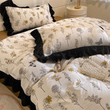 Tineit Ins French Style Girls Heart Lace Bedding Set Bubble Wash Cotton Quilt Cover With Pillowcases Bed Sheet Set 4pcs