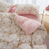 Tineit Ins Style Bedding Set Fashion Cream Pastoral Full Queen Size Duvet Cover No Filling Flat Sheet Pillowcase Kit Kawaii