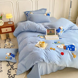 Tineit Ins Cartoon Cute Duck Bedding Set Towel Embroidery Duvet Cover Queen Twin Full Size Soft Bed Flat Sheet Quilt Cover Pillowcases