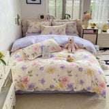 Tineit Floral Printed Duvet Cover Fresh Tulip Flower Comforter Cover and Sheet Pillowcase Skin-friendly Girl Home Bedding Set NO Filler