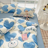 Tineit Cute Rabbit Bedding Set No Filling Pink Blue Boys Girls Favorite Single Double Duvet Cover Flat Sheet Pillowcase Kit New 2024