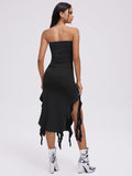 Tineit 2024 New Y2k Balletcore Black Ruffles Tube Dress Midi Dress