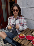 Tineit Elegant Contrast Striped Snap Buttons Women's Short Jacket 2025 Chic Stand Collar Long Sleeve Coat New Vintage Female Streetwear