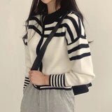 thanksgiving outfit Tineit Striped Knitted Sweatshirt Women Patchwork Sporty Stand Collar Chic Running Spring Fall Jacket Simple Zipper Cropped Sweater