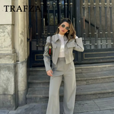 cold weather outfits Tineit 2024 Spring Summer Casual Women Solid Suits Fashion Streetwear Pockets Turn-down Collar Short Jackets+Chic Wide leg pants