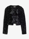 Tineit Chic Sequins Lace-up Bow Crew Neck Short Jacket 2024 New Long-sleeve Women's Slim Coat Fall Elegant Lady Party Nightclub Clothes