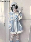 Tineit Japanese Coat for Women Patchwork Long Sleeve Oversized Outwear Y2k Tops Preppy Style Casual Fashion Ruffles Lolita Y2k Jackets