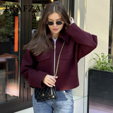 cold weather outfits Tineit 2024 Autumn Winter Casual Women Wine Red Jackets Fashion Streetwear Zipper Pockets Turn Down Collar Chic Ladies Jackets