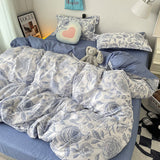 Tineit Floral Blue Duvet Cover Set Flat Sheet Pillowcase No Filler Fashion New Single Full Size Girls Boys Dormitory Home Bedding Kit