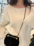 Tineit Solid Crochet Loose Knit Sweater