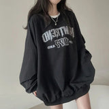 Tineit Letter Print Oversized Round Neck Sweatshirt