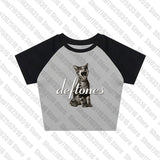 Tineit Aesthetic Short Sleeve T-Shirt Y2k Clothes Gothic Emo Girl Croped Tops Fun Kitten Print Vintage Women Casual Baby Tee Streetwear