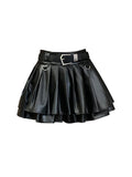 christmas outfit Tineit Women Black A-line Leather Skirt Vintage Aesthetic Y2k Pleated Skirt Harajuku Korean Gothic Mini Skirt Emo 2000s Clothes Summer