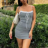 cold weather outfits Tineit 2024 Spring SUmmer Sexy Women Dresses Fashion Plaid Strapless Slim Sleeveless Zipper Lace-up Chic Camisole Mini Dresses