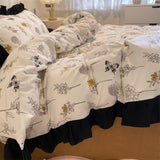 Tineit Ins French Style Girls Heart Lace Bedding Set Bubble Wash Cotton Quilt Cover With Pillowcases Bed Sheet Set 4pcs