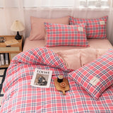 Tineit Ins Style Japanese Grid Duvet Cover No Filling Flat Fitted Sheet Pillowcase Single Double King Size Girls Boys Bedding Set