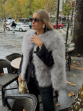 Tineit Elegant Fluffy Faux Fur Cape Coat For Women 2024 Fashion Round Collar Fake Sleeve Jacket Fall Winter Chic Ladies Warm Streetwear