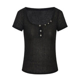 Tineit Summer Basic Short Sleeve T Shirts Women Casual See Through Sexy V Neck Cropped Tees Coquette Solid Color Slim Tops Chic