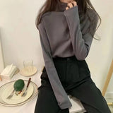 thanksgiving outfit Tineit Fall Half Turtleneck Warm Women Sweater Fashion Long Sleeve Basic Knitted Jumper Female High Elastic Simple Solid Color Pullover