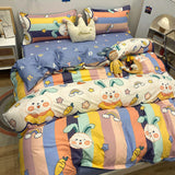 Tineit INS Blue And White Cow Stripe Cartoon Bedding Set Cute Animal Quilt Cover Soft High Quality Polyester Sheet Bedroom Decor